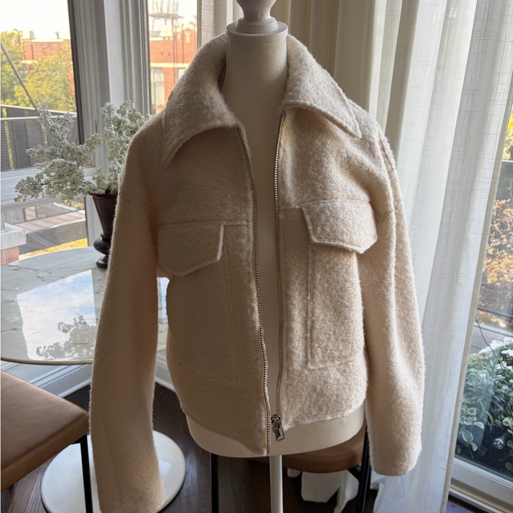 Zara Cream Teddy Zip Jacket with Flap Pockets